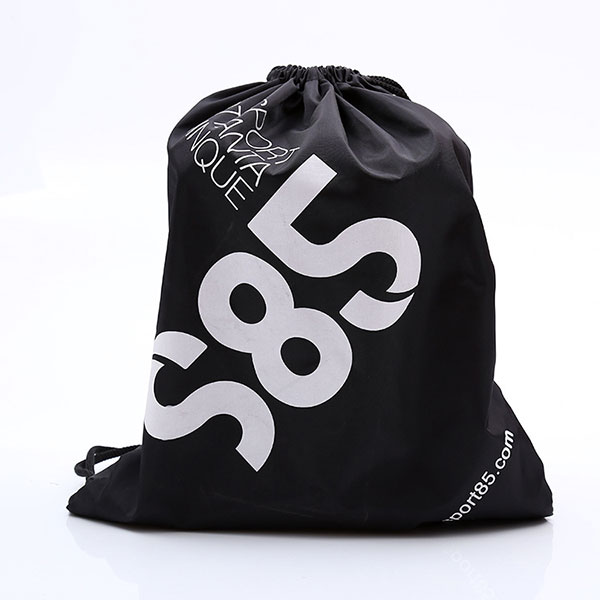 Custom logo black polyester sport gym bag,branded drawstring bag